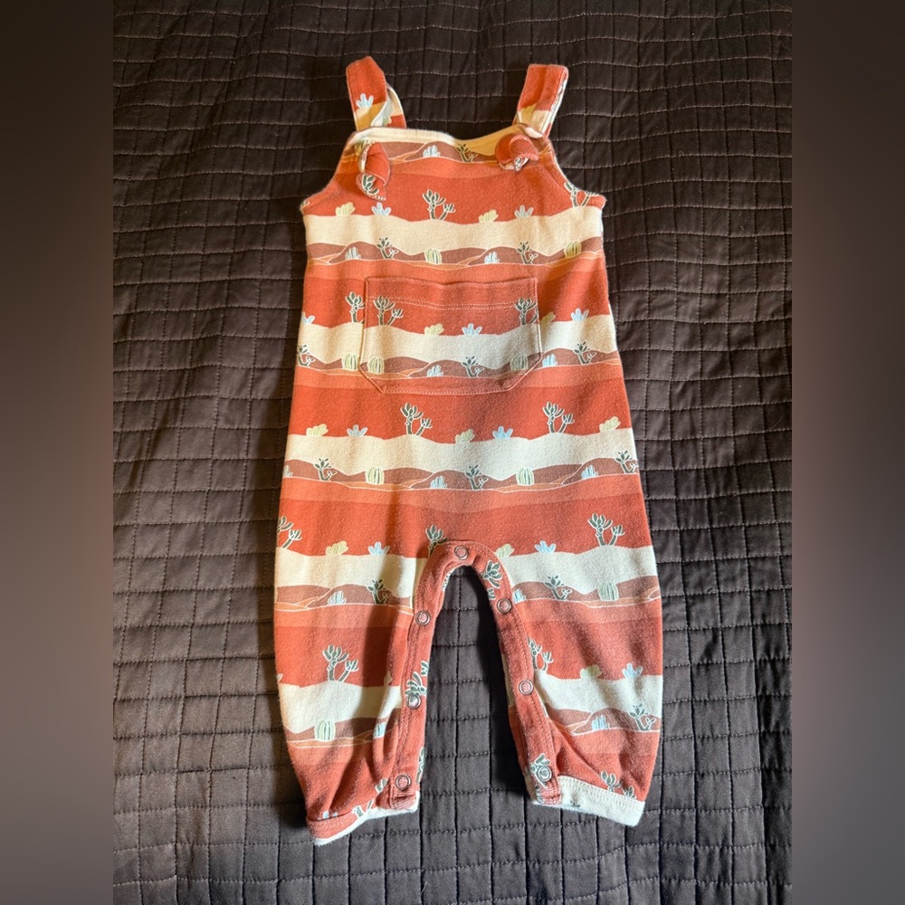 Kate Quinn tie overall pocket jumpsuit | 70s orange cactus 6-12mo